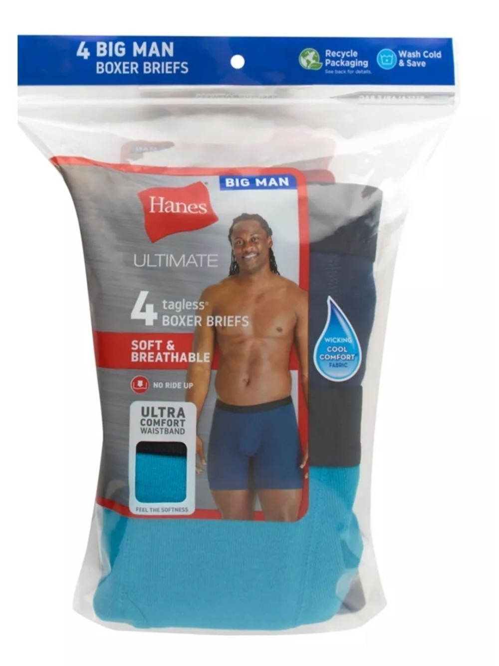 Hanes Mens Big & Tall Ultimate 4-Pack Tagless Boxer Briefs Mens Size 2XB New
